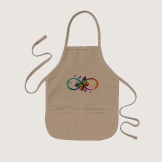 Vibrant infinity with rainbow butterfly on black kids' apron