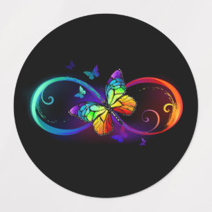 Vibrant infinity with rainbow butterfly on black kids' labels