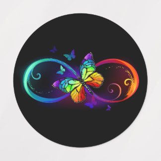 Vibrant infinity with rainbow butterfly on black kids' labels