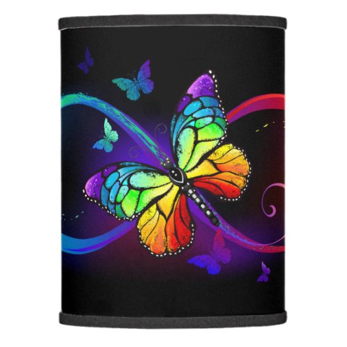 Vibrant infinity with rainbow butterfly on black  lamp shade