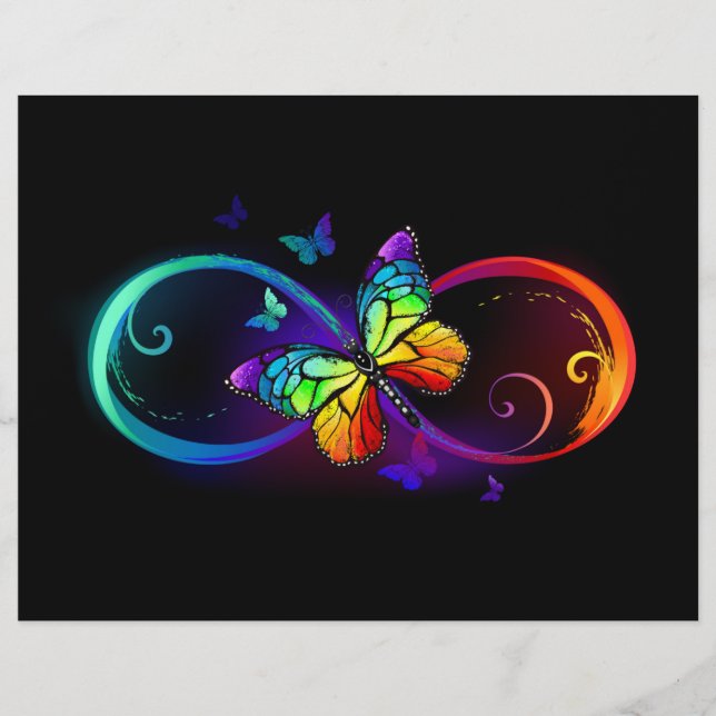 Vibrant infinity with rainbow butterfly on black letterhead (Front)