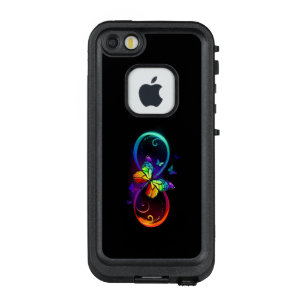 Vibrant infinity with rainbow butterfly on black LifeProof FRĒ iPhone SE/5/5s case