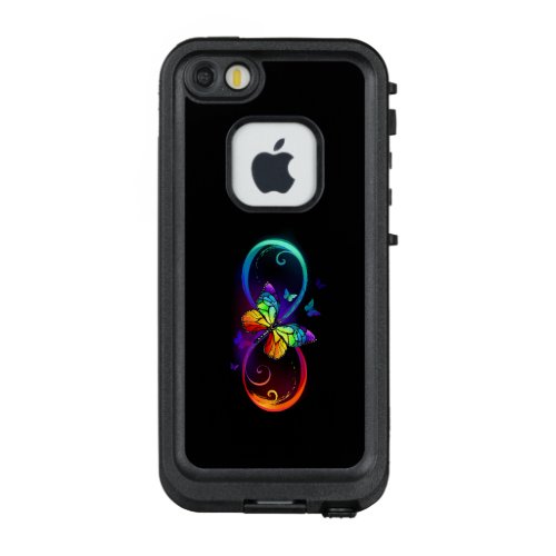 Vibrant infinity with rainbow butterfly on black LifeProof FRĒ iPhone SE55s case