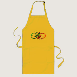 Vibrant infinity with rainbow butterfly on black  long apron