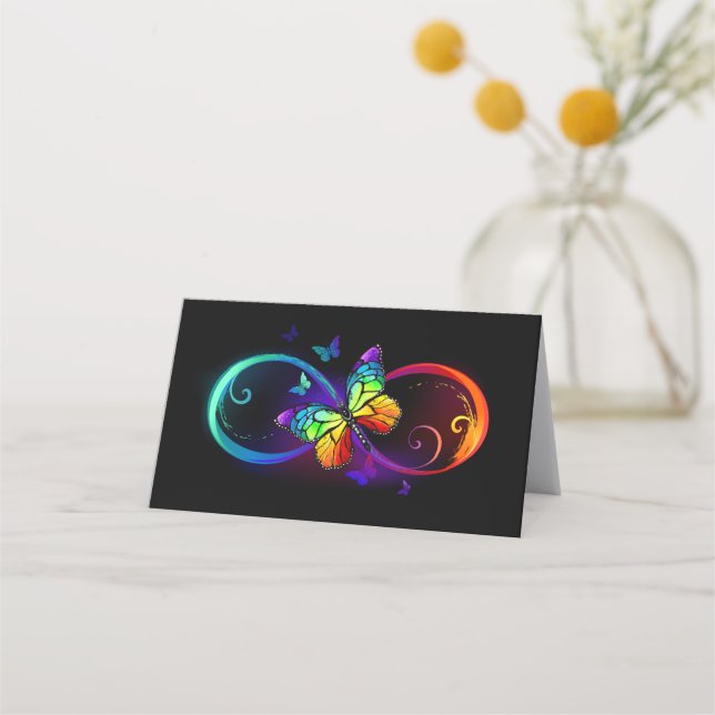 Vibrant infinity with rainbow butterfly on black loyalty card (Front)