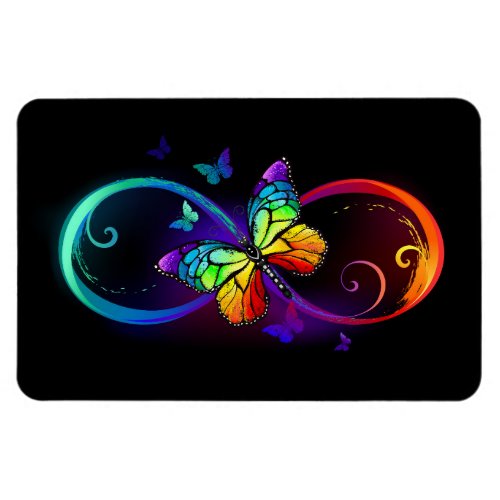 Vibrant infinity with rainbow butterfly on black  magnet