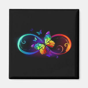 Vibrant infinity with rainbow butterfly on black magnet