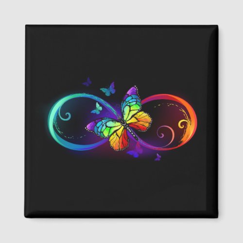 Vibrant infinity with rainbow butterfly on black magnet