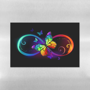 Vibrant infinity with rainbow butterfly on black magnetic dry erase sheet