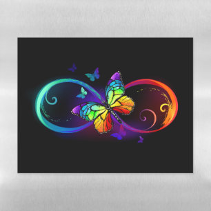 Vibrant infinity with rainbow butterfly on black magnetic dry erase sheet