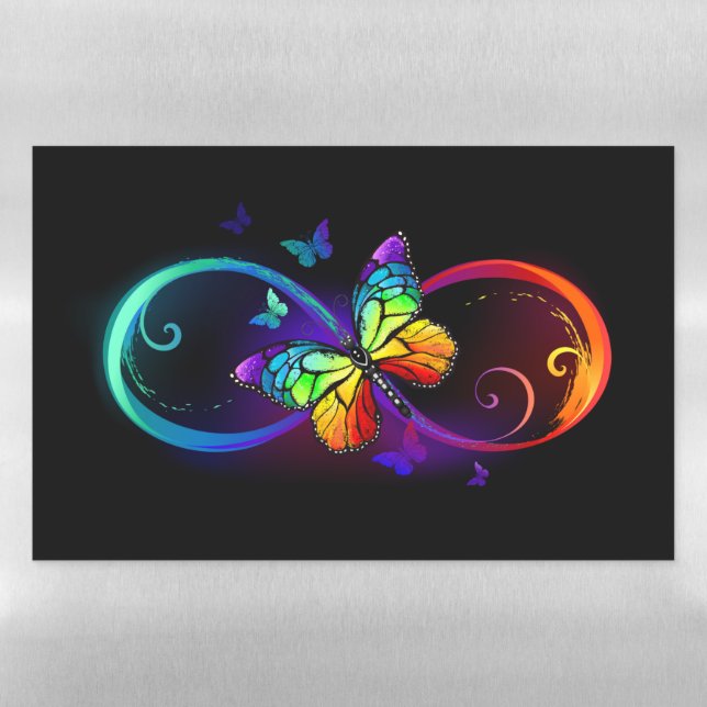 Vibrant infinity with rainbow butterfly on black magnetic dry erase sheet (Horizontal)