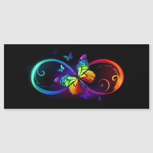 Vibrant infinity with rainbow butterfly on black magnetic invitation