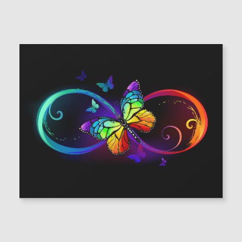 Vibrant infinity with rainbow butterfly on black magnetic invitation