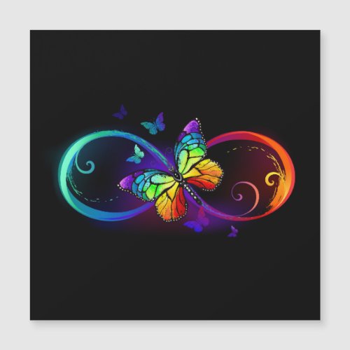 Vibrant infinity with rainbow butterfly on black magnetic invitation