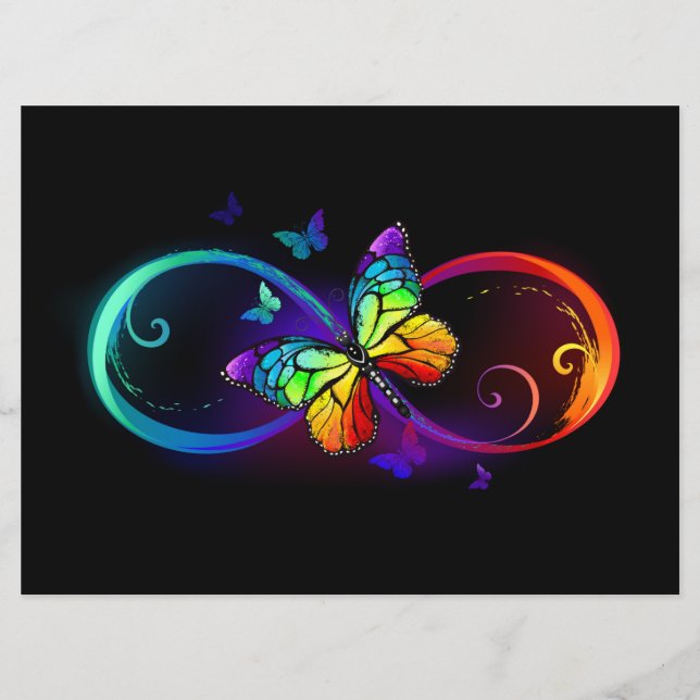 Vibrant infinity with rainbow butterfly on black menu (Front)