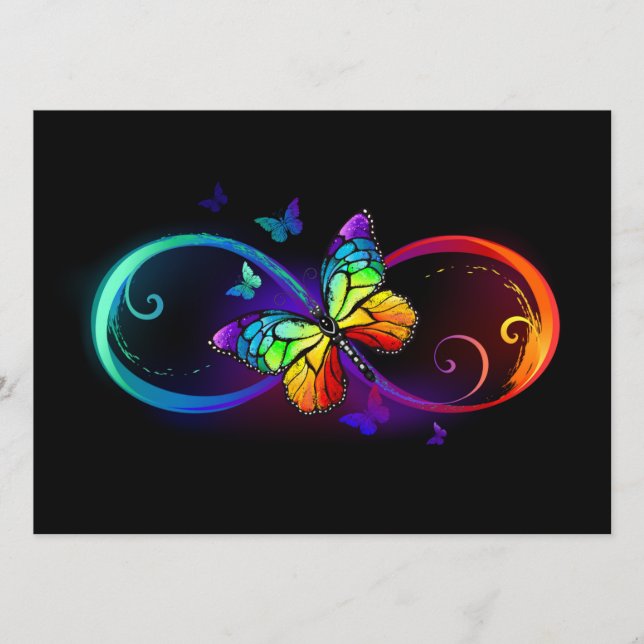 Vibrant infinity with rainbow butterfly on black menu (Front)