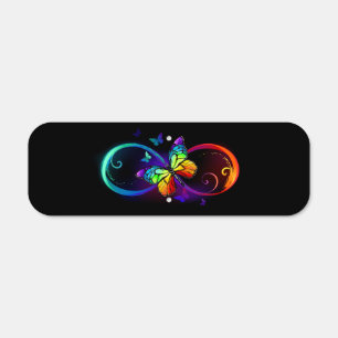 Vibrant infinity with rainbow butterfly on black metal sign