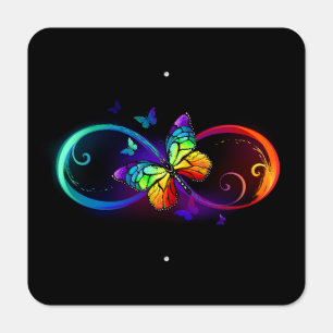 Vibrant infinity with rainbow butterfly on black metal sign