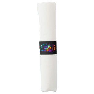 Vibrant infinity with rainbow butterfly on black napkin bands