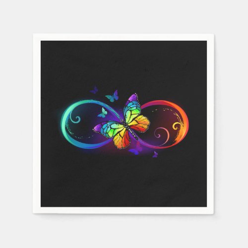 Vibrant infinity with rainbow butterfly on black napkins