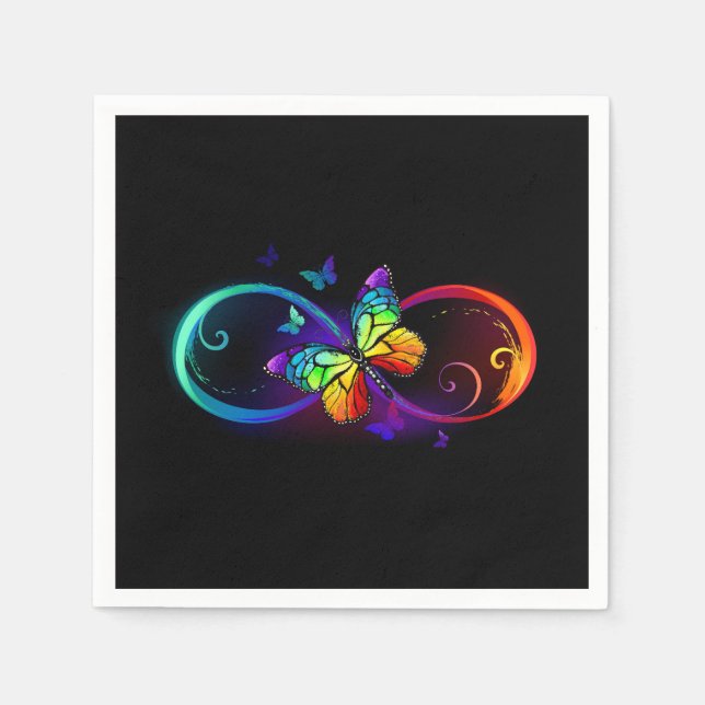 Vibrant infinity with rainbow butterfly on black napkins (Front)
