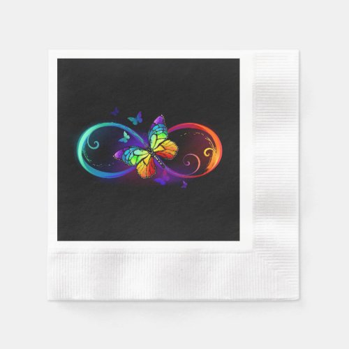 Vibrant infinity with rainbow butterfly on black napkins