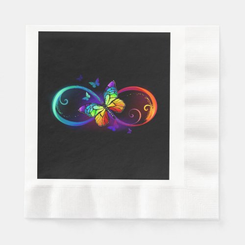 Vibrant infinity with rainbow butterfly on black napkins