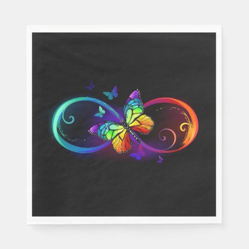 Vibrant infinity with rainbow butterfly on black napkins