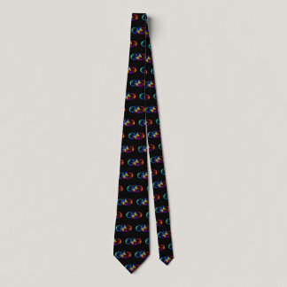 Vibrant infinity with rainbow butterfly on black neck tie