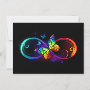 Vibrant infinity with rainbow butterfly on black note card