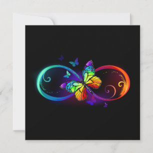 Vibrant infinity with rainbow butterfly on black note card