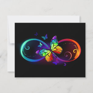 Vibrant infinity with rainbow butterfly on black  note card