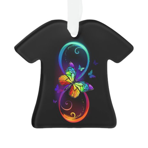 Vibrant infinity with rainbow butterfly on black ornament