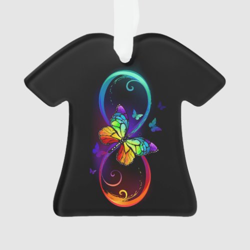 Vibrant infinity with rainbow butterfly on black ornament