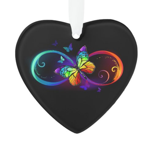 Vibrant infinity with rainbow butterfly on black ornament
