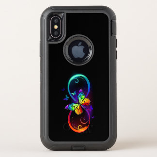 Vibrant infinity with rainbow butterfly on black OtterBox defender iPhone XS case