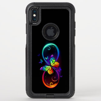 Vibrant infinity with rainbow butterfly on black OtterBox commuter iPhone XS max case