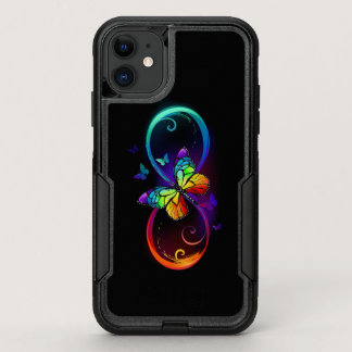 Vibrant infinity with rainbow butterfly on black OtterBox commuter iPhone 11 case