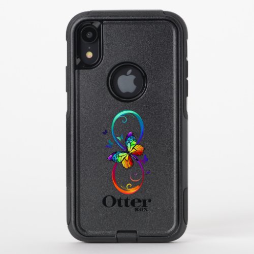 Vibrant infinity with rainbow butterfly on black OtterBox commuter iPhone XR case
