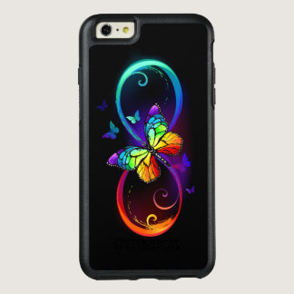 Vibrant infinity with rainbow butterfly on black OtterBox iPhone 6/6s plus case
