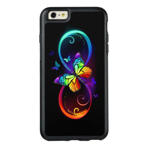 Vibrant infinity with rainbow butterfly on black OtterBox iPhone 66s plus case