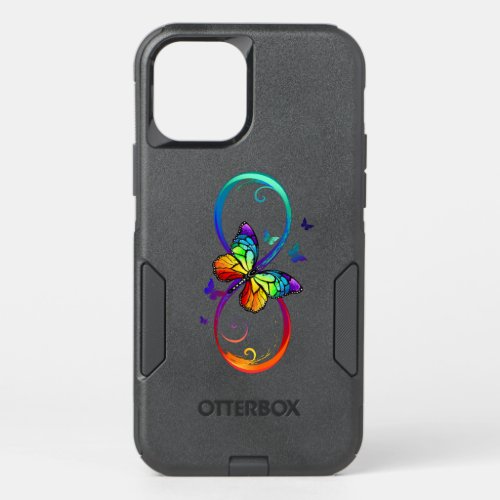 Vibrant infinity with rainbow butterfly on black OtterBox commuter iPhone 12 case