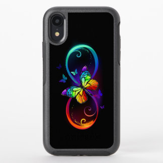 Vibrant infinity with rainbow butterfly on black OtterBox symmetry iPhone XR case