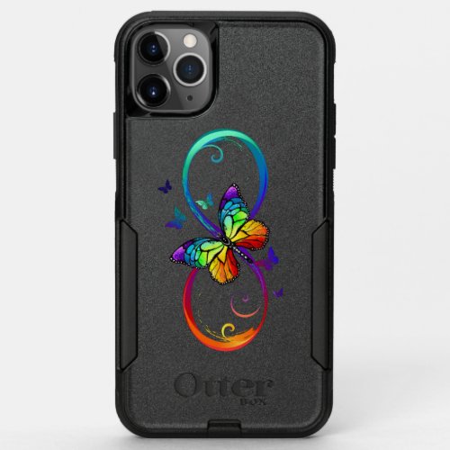 Vibrant infinity with rainbow butterfly on black OtterBox commuter iPhone 11 pro max case