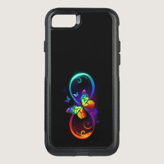 Vibrant infinity with rainbow butterfly on black OtterBox commuter iPhone SE/8/7 case