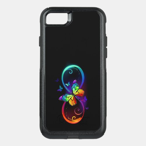 Vibrant infinity with rainbow butterfly on black OtterBox commuter iPhone SE87 case
