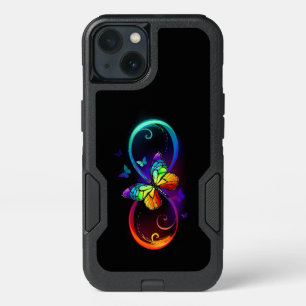 Vibrant infinity with rainbow butterfly on black iPhone 13 case