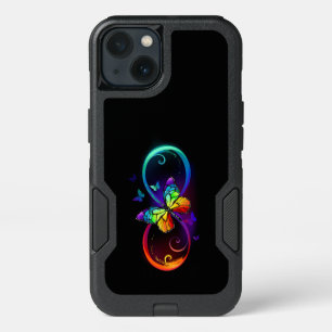 Vibrant infinity with rainbow butterfly on black iPhone 13 case