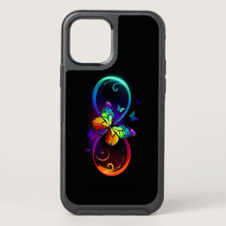 Vibrant infinity with rainbow butterfly on black OtterBox symmetry iPhone 12 case