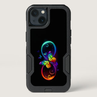 Vibrant infinity with rainbow butterfly on black  iPhone 13 case